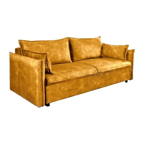 Riess Ambiente Design Schlafsofa Apartment - 215cm - senfgelb - Multifunktionales 3-Sitzer Sofa mit praktischer Bettfunktion und verstellbarer Rückenlehne. Inklusive Bettkasten und Kissen für zusätzlichen Stauraum. Ein stilvolles Highlight für Dein Zuhause!