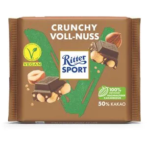 Ritter-Sport Tafelschokolade Crunchy Vollnuss, 50% Kakaogehalt, vegan, 100g
