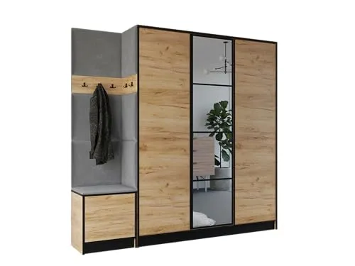 KIER FURNITURE Garderobenschrank Eden 209,6 cm - Modern Flurgarderobe - Flurschrank mit Schuhschrank - Flurgarderoben Set - Garderobe mit Sitzbank Craft Eiche & Grau 209,6 x 205 x 39 cm