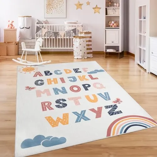 Paco Home Kinderteppich Krone Herzen Punkte Regenbogen 160x220 cm - Teppich für Baby- & Kleinkinderzimmer, schadstoffgeprüft und rutschfest – ideal für ein sicheres Spielen und eine bunte Raumgestaltung.