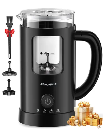 Morpilot Elektrischer Milchaufschäumer 4 in 1 - Automatischer Milchaufschäumer mit 600ml Kapazität und Sichtglas, ideal für die Zubereitung von warmem und kaltem Milchschaum für perfekte Latte Art zu Hause.
