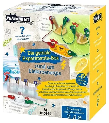 moses. PhänoMINT Die geniale Experimente-Box, Elektroenergie Experimentierkasten für Kinder, DIY Stromkreislauf Bausatz, Lernspielzeug ab 8 Jahren, Mittel