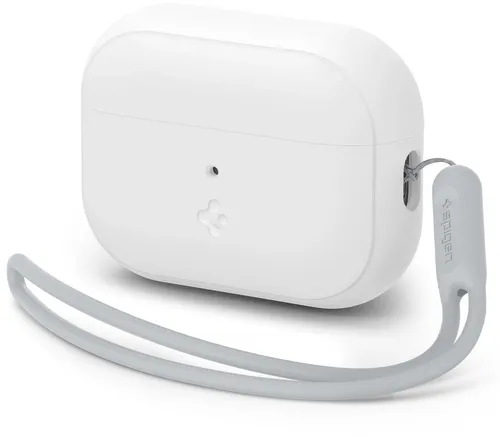 Spigen Silicone Fit Hülle Case für AirPods Pro 2. Generation - Weiß Grau, stoßdämpfend und kratzfest mit praktischem Silikon-Lanyard