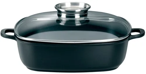 Aluminium Guss Schmorbräter 28 x 28 cm - Induktionsgeeignet - Pfanne mit 4L Kapazität, antihaftbeschichtet und ideal für gesundes Kochen auf Induktion, Elektro oder Gas.