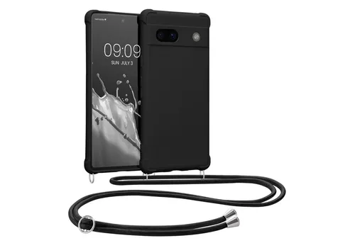 kwmobile Etui Hülle für Google Pixel 7a, mit Metall Kette zum Umhängen - Silikon Handy Cover Case Schutzhülle