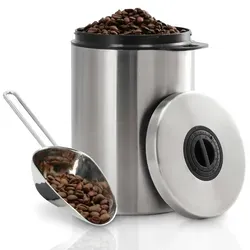 Xavax Kaffeedose Edelstahl mit Dosierlöffel - Kaffeedose aus lebensmittelechtem Edelstahl, luftdicht mit Aromadeckel und praktischem Kaffeemaßlöffel für optimale Frische und einfachen Zugriff auf Ihre Kaffeebohnen.