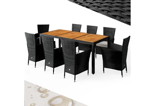 CASARIA® Polyrattan Gartenmöbel Set 190x90cm - 17-teiliges Gartenmöbel-Set mit einem großzügigen Esstisch aus Akazienholz und 8 bequemen, wetterfesten Stühlen. Ideal für gesellige Gartenpartys!