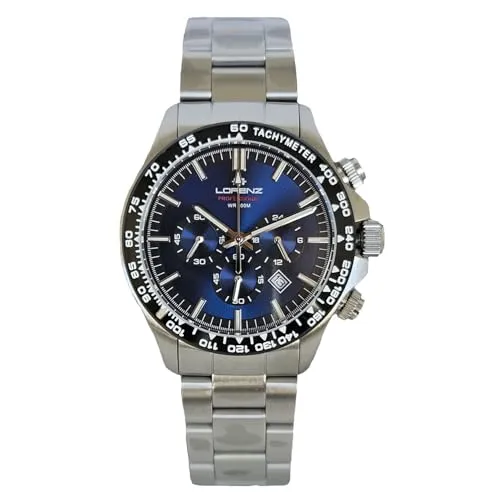Lorenz Chrono 26175EE Herren Chronograph Quarz Edelstahl Taucher 100 Meter, silber / schwarz, Modern
