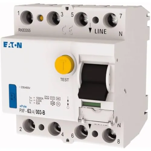 EATON PXF-63/4/003-B FI-Schalter, 63A, 4p, 30mA, Typ B - Elektroinstallation - Zuverlässiger FI-Schalter mit 63A, 4polig und 30mA, sorgt für maximalen Schutz gegen Fehlerströme in Ihrem Zuhause.