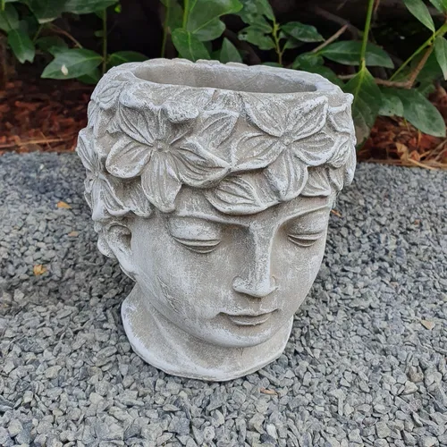 Gartenfigur Kopf als Blumentopf 16 cm - Deko Pflanztopf in grau von Aspinaworld