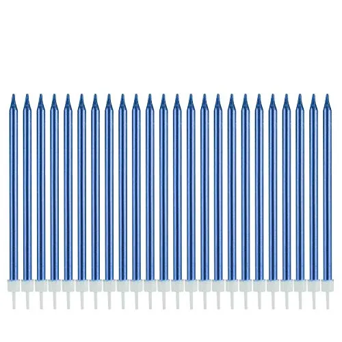Metallische Happy Birthday-Kerzen, hohe Geburtstagskuchenhalter, lang, dünn, Cupcake-Kerzen, Topper für Hochzeit, Party, Dekoration (24 Stück, Metallic-Blau)