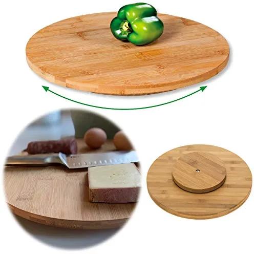 LS-LebenStil Holz Drehplatte 35cm FSC-zertifiziert Bambus Kugellager Drehteller Drehtablett Servierplatte Servierteller Serviertablett Pizzateller Vesperbrett Käsebrett Tablett Drehkabinett Kuchen