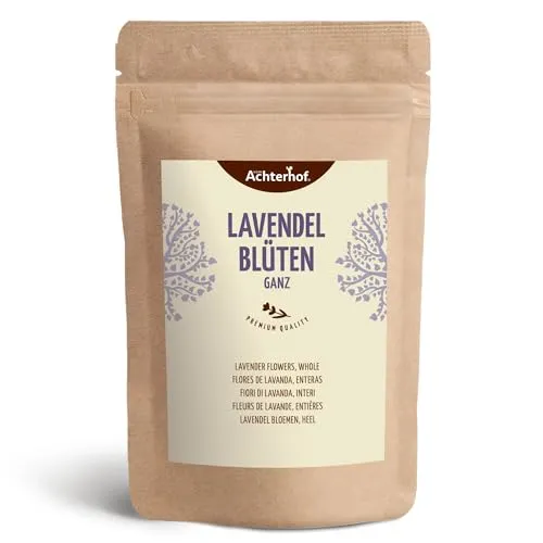 Lavendelblüten ganz 500g | 100% naturbelassene Lavendelblüten | blumiges Lavendel-Aroma | ideal als Zugabe in Salatdressings, als Dekoration von Desserts, als Badeessenz uvm. | vom Achterhof