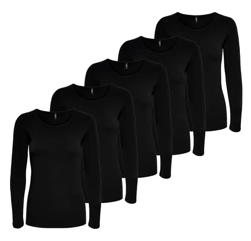 ONLY Langarmshirt Damen 5er Pack Schwarz XS (34) - Klassisches Langarmshirt für Damen im praktischen 5er Pack. Aus hochwertiger Baumwolle-Elasthan-Mischung für hohen Tragekomfort und eine perfekte Passform.