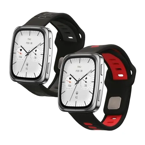 kwmobile 2x Uhrenarmband für 20mm Amazfit Active 2/2 Square/Active Edge/Bip 3 / GTS 3 4 Armband - Fitnesstracker Band Set aus TPU Silikon - Ersatzarmband Smartwatch - Schwarz Grau Schwarz Rot