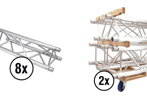 ALUTRUSS TRILOCK 6082-2000 Set mit Trusswagen - 3-Punkt-Traverse für vielseitige Anwendungen im Eventbereich. Leicht und einfach zu montieren, ideal für den sicheren Transport mit dem passenden Trusswagen. Made in Germany.