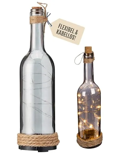 Out of the blue Rauchglas-Flasche mit 10 warmweißen LED-Lichtern – Stilvolle Flaschenlicht-Deko für Wohnzimmer & Fensterbank – Batteriebetrieben & kabellos – Perfekte Geschenkidee