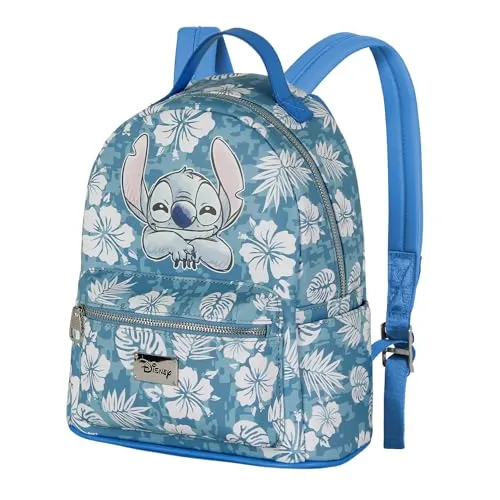 Lilo und Stitch Aloha-Kleiner Fashion Rucksack, Blau - Stylischer Tagesrucksack mit Lilo und Stitch Motiv, ideal für den täglichen Gebrauch. Mit Hauptfach, Fronttasche und praktischen Seitentaschen für mehr Stauraum.