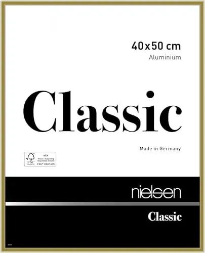 nielsen Bilderrahmen, 40 x 50 cm, Aluminium, Gold glanz, Posterrahmen zum Aufhängen im Hoch- & Querformat, Echtglas, Classic