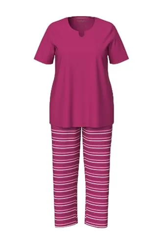 Ulla Popken Damen Pyjama, Stripes Pyjamaset, Fuchsia, 42-44 - Schlafanzüge für Damen, atmungsaktive Baumwolle mit elastischem Bund und seitlichen Taschen, ideal für einen erholsamen Schlaf.