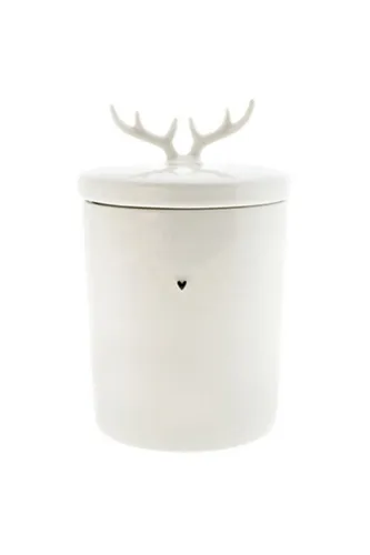 Bastion Collections Vorratsdose Geweih - Mittel - Weiß - Stilvolle Vorratsdose aus Keramik im Scandi-Design, ideal für Süßigkeiten und Backzutaten. Mit praktischem Silikon-Dichtungsring und dekorativem Geweih-Griff. Füllmenge: ca. 500 ml.