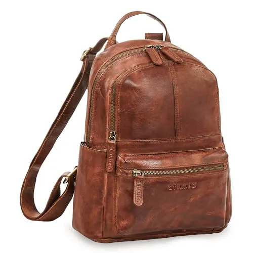 STILORD 'Berry' City Rucksack Damen - Diebstahlsicherer Leder Rucksack für 13 Zoll Laptops - Tagesrucksäcke aus naturbelassenem Rindsleder mit zwei Hauptfächern und einem sicheren Rückenfach. Ideal für jeden Tag und die perfekte Kombination aus Stil und Funktionalität.