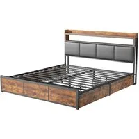 PXloue Bett 140x200cm mit LED Beleuchtung& Schubladen Bettgestell mit Lattenrost