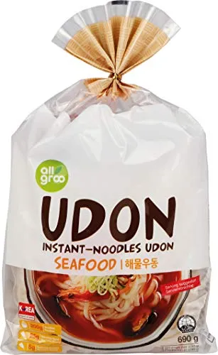 Allgroo Udon Instantnudeln - Meeresfrüchte, Udon Suppe würzig, aromatisch, schnelle Zubereitung - enthält 3 Portionen - 1 x 690 g