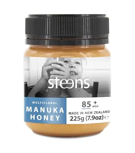 Steens Manuka Honey MGO 85+ - ein roher 100% zertifizierter multifloraler Manuka Honig - abgefüllt und versiegelt in Neuseeland - 225 g