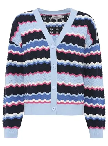 Zwillingsherz Strickjacke Wellen-Muster - Langarm V-Ausschnitt aus Baumwolle - Stylische Cardigan mit hüftlangem Schnitt, bequemem Strickstoff und V-Ausschnitt für modische Kombinationen zu jeder Gelegenheit.