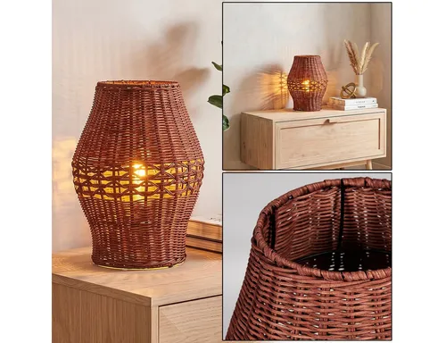 Hofstein Tischleuchte im Boho-Design aus Metall und Rattan, 30 cm - Elegante Tischleuchte für Innenräume, ideal für jeden Raum. Der einzigartige Lichteffekt sorgt für eine gemütliche Atmosphäre. Schalter am Kabel für einfache Handhabung.