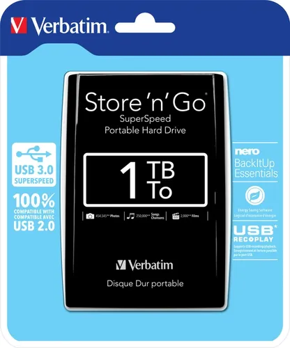 Verbatim Festplatte Store n Go Portable - 2,5 Zoll extern, 1TB Speicher, USB 3.0 für superschnelle Datenübertragungen
