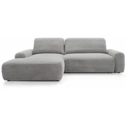 Ecksofa MOUNIR mit Schlaffunktion und Bettkasten - Modernes Cord Sofa in Hellgrau - Stilvolles Ecksofa MOUNIR in Hellgrau mit praktischer Schlaffunktion und integriertem Bettkasten. Ideal für gemütliche Abende und flexible Nutzung in jedem Wohnraum.