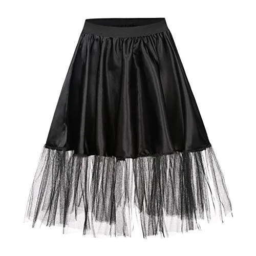 Kostümplanet® Petticoat schwarz mit Gummiband und Tüll Tutu Petti Coat schwarzer Unterrock
