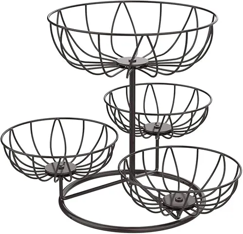 Bomclap Obstkorb Obst Etagere mit 4 Etagen, Metall Obstschale für die Arbeitsplatte Küche, Abnehmbar Obstkörbe 4 Stöckig, Obstetageren Gemüse Aufbewahrung für Brot, Snacks, Gemüse (Braun)