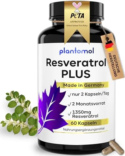 1350mg Resveratrol PLUS - 60 Trans Resveratrol Kapseln hochdosiert - 100:1 Resveratrol hochdosiert - 1 Monatsvorrat