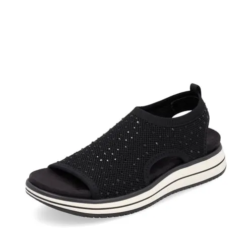 Remonte Damen Sandale Gr. 40, Schwarz mit Strasssteinen - Wanderschuhe: Komfortable Sandale mit funkelnden Strasssteinen und Softfußbett für optimalen Tragekomfort. Ideal für den Sommer!