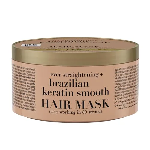 OGX Brazilian Keratin Smooth Hair Mask Moisturising Hair Mask with Keratin Protein for Frizzy, Curly, Wavy Hair, 300 ml