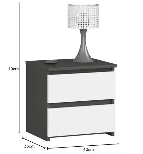 AKORD | Kommode Set 2 Schubladen Sideboard Mehrzweckschrank Schrank | Schreibtisch | ecktisch | Eck Schreibtisch für Home Office | Einfache Montage | 40x40x35 | Graphitgrau & Weiß Front