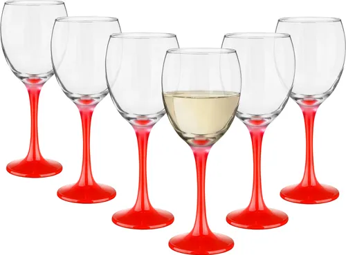 Elegante Weingläser 300ml mit rotem Stiel - Set aus 6 - Weingläser in modernem Design mit rotem Fuß. Perfekt für Rot- und Weißwein, hergestellt aus robustem Glas. Ideal für festliche Anlässe oder den täglichen Genuss.