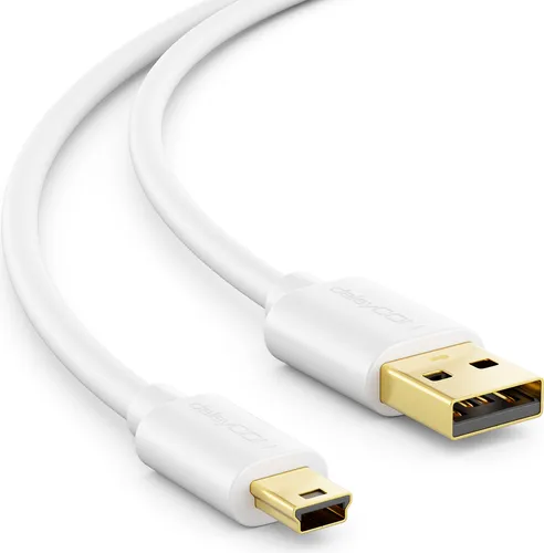 deleyCON 3,0m Mini USB 2.0 High Speed Kabel - Ladekabel Datenkabel für Handys Smartphones Tablets Navis Mikrofon - USB A-Stecker zu Mini B-Stecker - Weiß