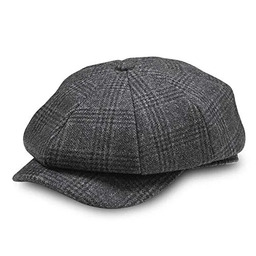 Schirmmütze Herren Gatsby Flatcap, Ballonmütze Tellermütze Newsboy Hut Baker Boy Mütze 8-Panel Schiebermützen Shelby Schirmmützen Grau Für Sommer/Winter Einstellbare Größe
