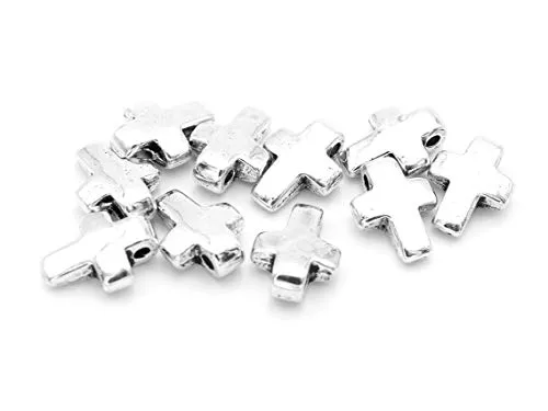 Vintageparts Anhänger als Kreuz in silberfarben 10 Stück zum Schmuck selber basteln