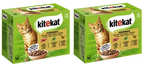 KITEKAT Portionsbeutel Jagdschmaus in Sauce 2x 12x85g Katzenfutter Nassfutter