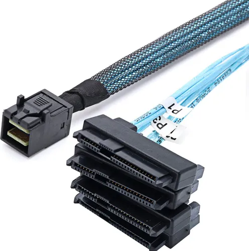P82C Mini SAS SFF-8643 auf 4x SFF-8482 (29-Pin) + 4x SATA 15-Pin Splitter Kabel – 1m – für Server & HDD
