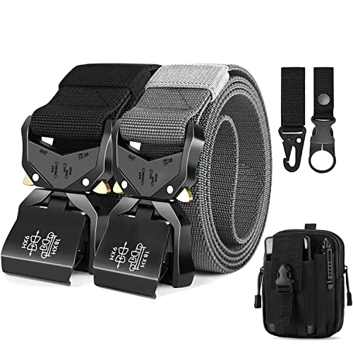 Leskyair 2er Herren Taktischer Gürtel 1,5-Zoll-Hochleistungsgürtel, Nylon Schnellverschluss-Metallschnalle, Geschenk mit taktischem Molle-Beutel und Haken (Schwarz + Grau)