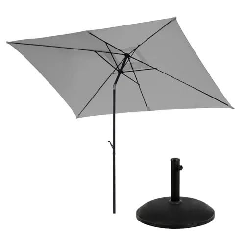 SVITA Sonnenschirm Set 3x2m mit stabilem Schirmständer - Sonnenschirm Set mit großzügiger Schattenfläche, ideal für Garten und Terrasse. Robuste Konstruktion und praktischer Kurbelmechanismus für einfachen Betrieb.