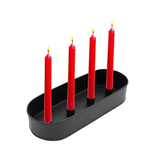 Metall Kerzenhalter Schale schwarz für Stabkerzen - 35 x 14 cm - Kerzenständer mit 4 Haltern - Tafelkerzen Halter Kerzen Tablett Advents Leuchter Adventskranz