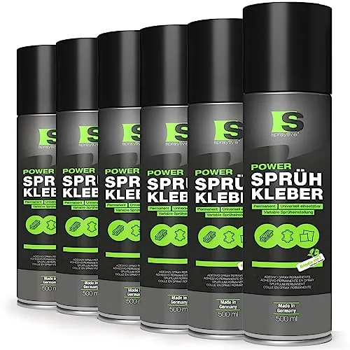Spraytive 6 x 500ml Power Sprühkleber – Vielseitiger Kleber für Textilien, Schaumstoff, Leder und mehr - Vielseitiger Power Sprühkleber für starke Verbindungen auf verschiedenen Oberflächen. Mit präzisem Sprühkopf für optimale Dosierung und kurzer Trocknungszeit – ideal für kreative Projekte und Reparaturen.