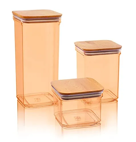 Lashuma eckige Vorratsbehälter Müsli, 3er Set Aufbewahrungsdosen Kaffee, Tee Frischhaltebox Braun - Bernstein